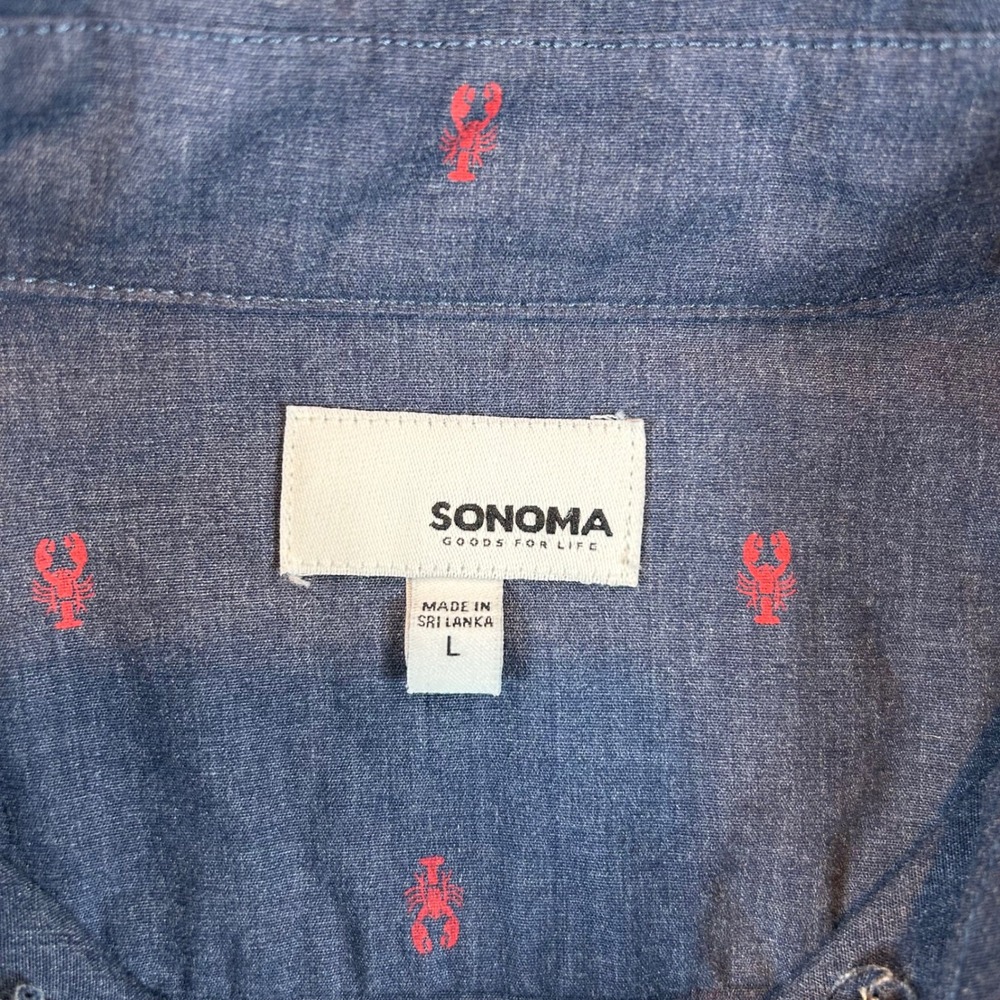 Sonoma Goods For Life Mens Button Down Shirt Lobster All‎ Over Print Blue Size L - Picture 4 of 10